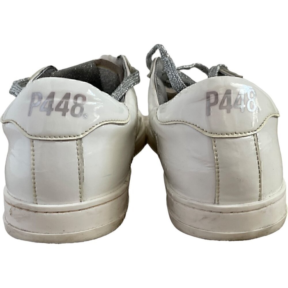P448 John Shearling Patent Sneakers EU 40 White Silver Glitter Lace Up - Picture 8 of 11